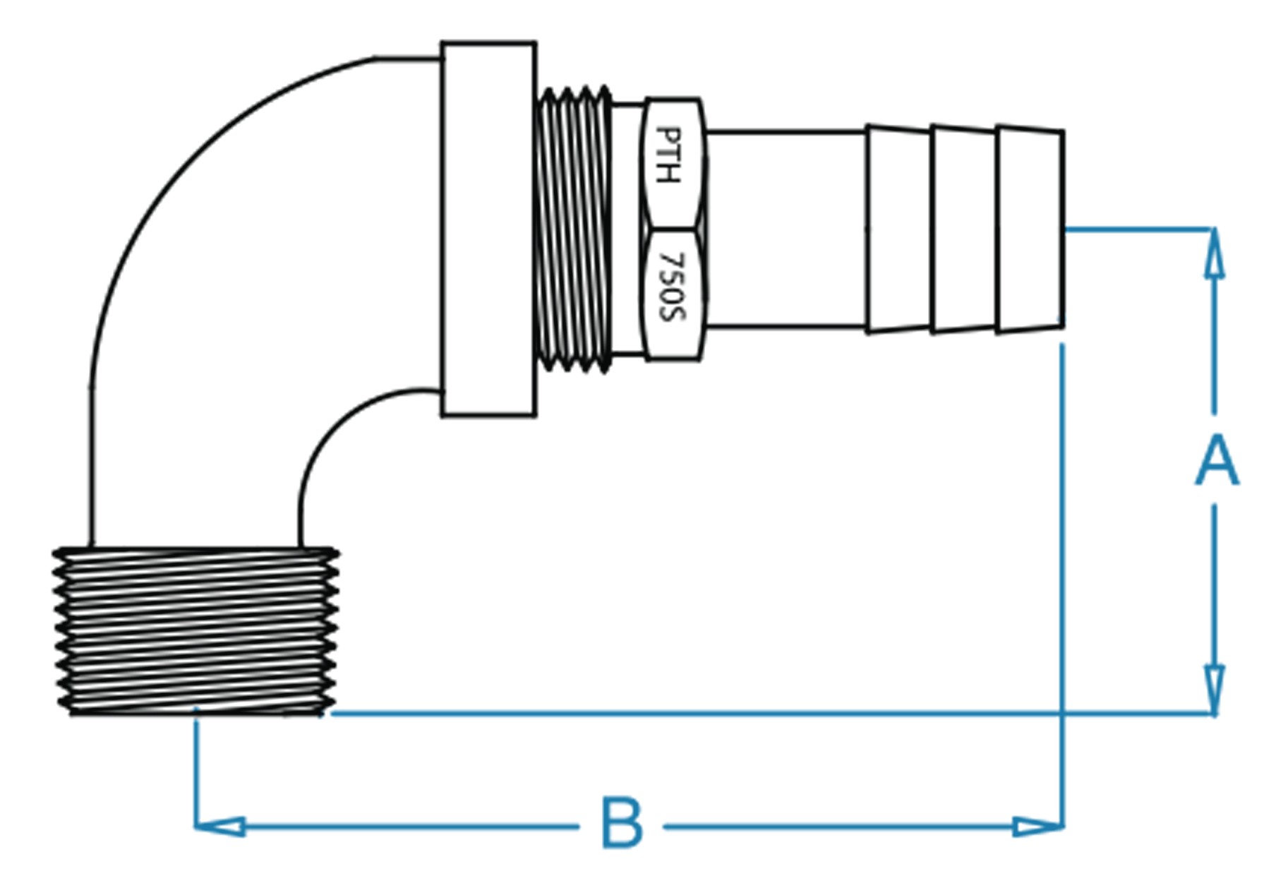 pthc  90 Degree NPT #316 SS Hose Barb | GROCO